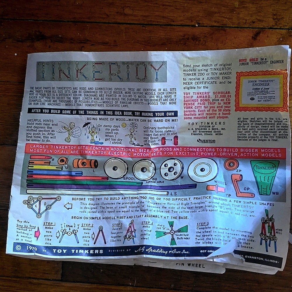Original Tinkertoy Pieces/Containers/Instructions.